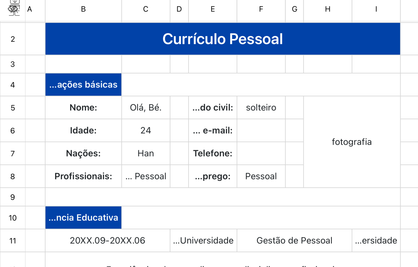 Perfil pessoal - Administração de Pessoal